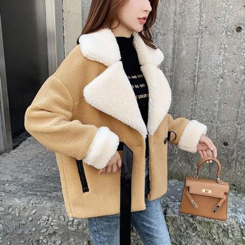 Coat Women Fashion Thick Warm Fur Winter Leather Pocket Jacket Furry Coat Street England Female Loose Oversize Overcoat
