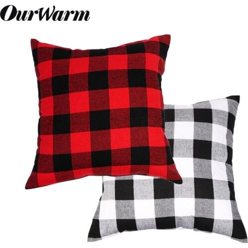 OurWarm 45x45cm Cotton Linen Plaid Cushion Cover White Black Checked Red Lattice Pillow Cover for Sofa Room Home Office Decor