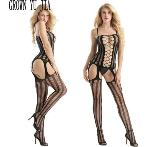 Hot Babydoll Open Crotch Bodysuits Sexy Catsuit Erotic Hollowing Net Lingerie Teddy Body Stocking Porno Body Encaje Mujer