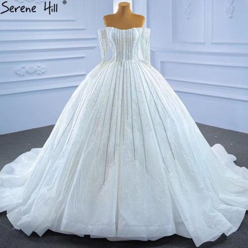 Serene Hill White Luxury Sexy Wedding Dresses 2021 High-end Beaded Pearls Bridal Dress HM67270 Custom Made