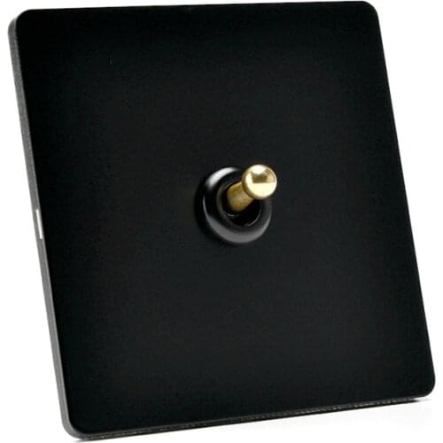 Type 86 Black Wall Light Switch 1-4 Gang 2 Way Stainless Steel Panel Golden Solid Copper Lever Retro Toggle Switch EU Socket