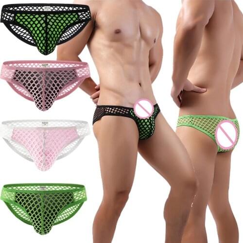 Fishnet Mens Briefs Hollow Out Underwear Breathable Trunk Transparent Shorts Masculina Gay Underpants Bikini Sexy Men Underwear