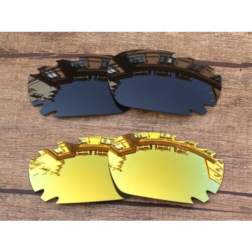 Vonxyz 2 Pairs Stealth Black & 24K Mirror Polarized Replacement Lenses for-Oakley Jawbone Vented Frame