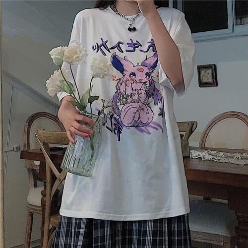 Kawaii Cartoon Pink Top Short Sleeve Punk Crop Bear Print Summer Casual Cute Women T Shirt Tee Fashion Black Clothing