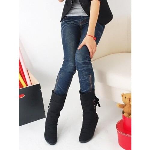 2020 New Women Fashion Boots Autumn Shoes with Lace-up Mid-Calf Solid Flat Heels PU Boots Mujer Shoes