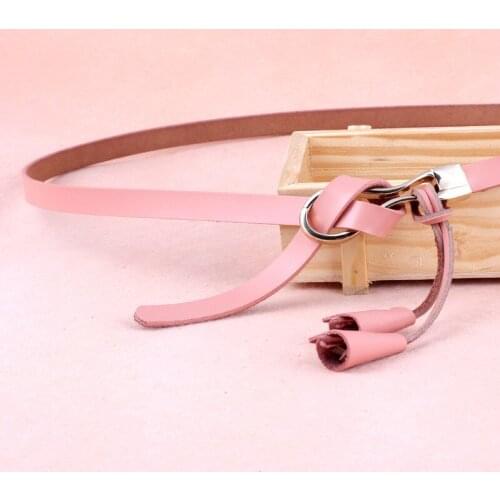 100% Cowhide Knotted Thin Belt Women Decorative Flap Pendant with Dress Genuine Leather Thin Belt