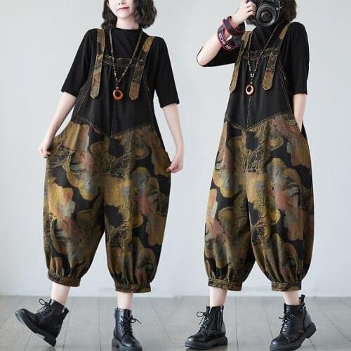 Womens Fashion Printed Denim Ripped Hole Jeans Overalls Ladies Straps Denim Jumpsuit Romper Trousers