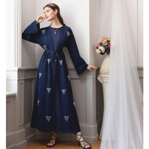 High quality dubai arab women open long dress cardigan new design 2021 abaya women sequin long chiffon kimono