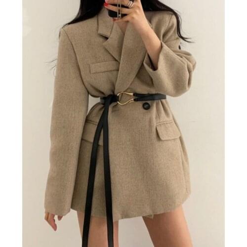 2021 New fashion Women Chic Tweed Coat Korea office OL women Elegant Notched Collar Long sleeve formal Jacket Outerwear Female