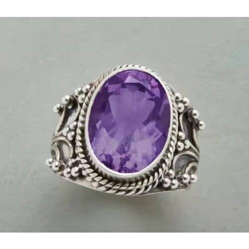 Vintage Female Ring Elegant Purple Zircon Pattern Exquisite Ring For Women Temperament Girl Jewelry Factory Direct Supply
