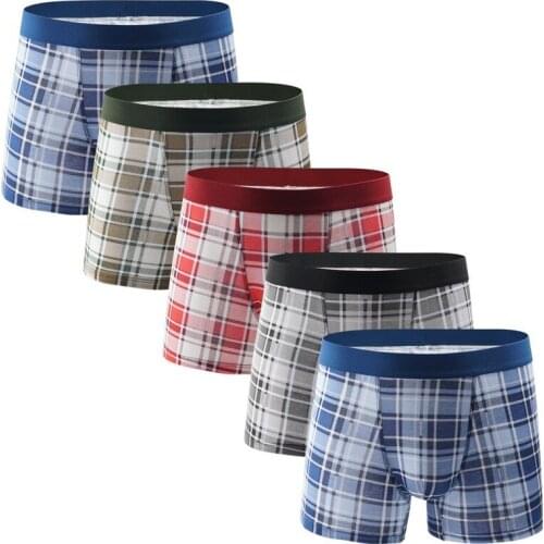1/4PCS Men Boxer Shorts Plaid Cotton Underwear Bugle Pouch Boxershorts Underpants Breathable Trunks Cueca Male Panties Plus Size