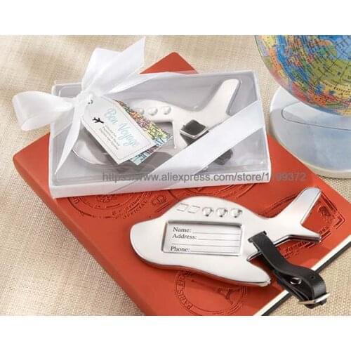100pcs Bon Voyage Silver-Finish Airplane Luggage Tag Tags Destination Wedding Party Favors Gift Favor