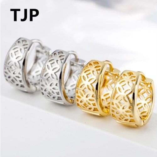TJP 2018 New Arrival Gold Women Hoop Earrings Jewelry 925 Sterling Silver Lady Girl Engagement Party Accessories Summer Hot