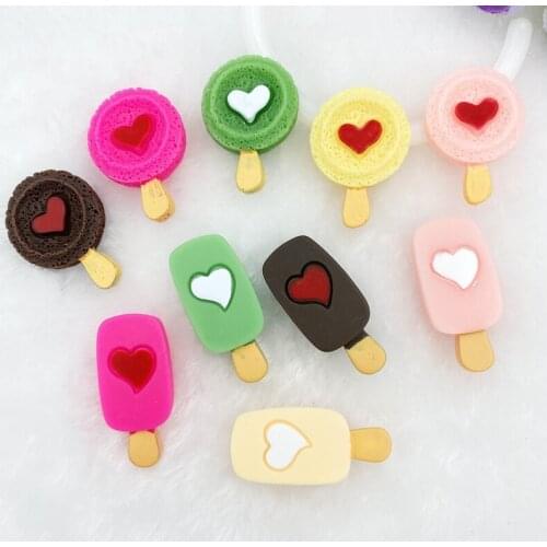 5pcs lot Hand drawn kawaii resin Cute Mixed mini ice cream flatback cabochons For Hair Bow Centers DIY Scrapbooking Decor C3
