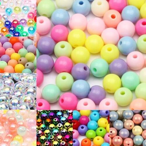 Candy Color Acrylic Round Ball Spacer Beads For Jewelry Making Accessories DIY Bracelets Handicrafts Sewing Clothing 6 8 10 12MM