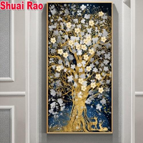 5d diy diamond painting Abstract Golden Tree Flowres Full square Round Handmake New Gift diamond embroidery icon plant