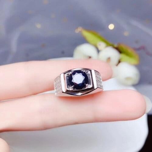 Free shipping Natural Sapphire Ring 925 sterling silver Wholesales Fine jewelry Natural Sapphire Man Ring 8mm