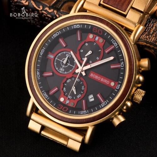 Reloj hombre BOBO BIRD Wood Watch Men Top Brand Luxury Stylish Chronograph Military Watches Christmas Gift for Him Dropshipping