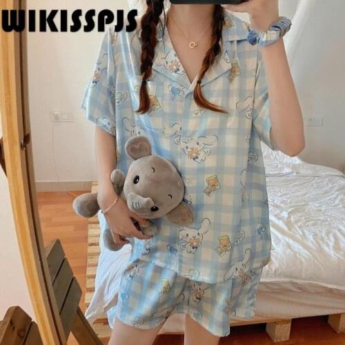 WIKISSPJS Cartoon Home Clothes Pajamas Pajamas Cute Two Piece Set Summer Kawaii Pajama Pajamas for Teen Girls Pijamas Women
