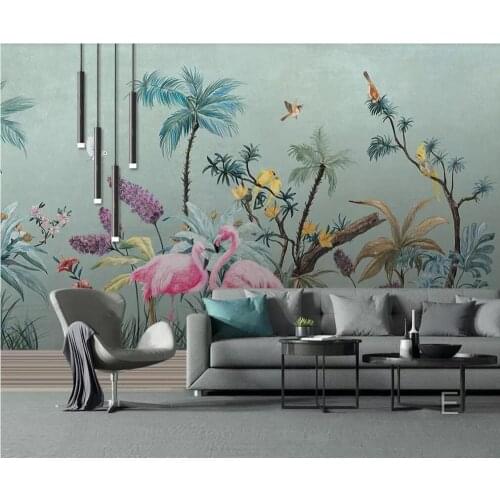 Custom mural wallpaper 3D medieval hand-painted tropical rainforest flamingo background wall painting decorative painting