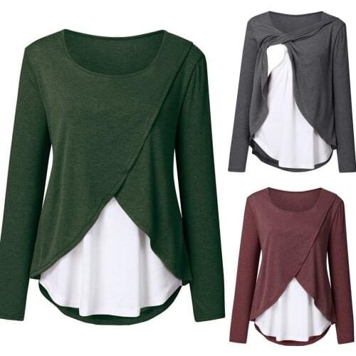 Maternity Womens Pregnancy Circular Collar T-shirt Maternity Breastfeeding Clothes Blouse Women Pregnant Nusring Tops