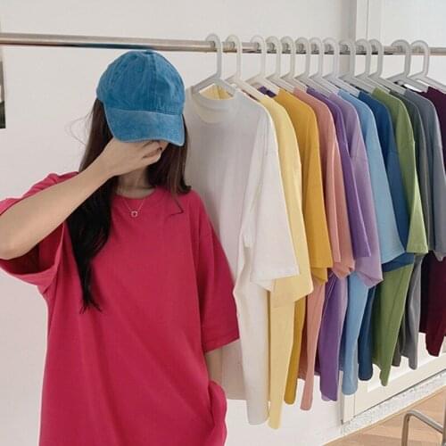 Women T-shirt Solid Short Sleeve Spring Summer O-Neck Female Basic Shirts Tee Loose T-Shirt harajuku Casual Lady Tshirt Tops