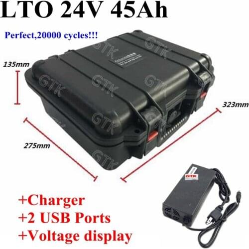 Deep cycles LTO 24V 45Ah Lithium titanate battery pack with BMS for UPS solar power system e bike scooter motorcycle+5A Charger