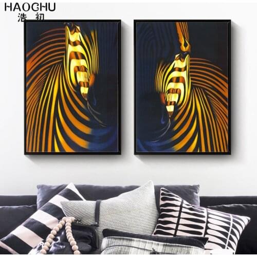 HAOCHU Art Abstract Painting Coastal Home Decor Modern Canvas Printings Wall Decoration Large Size poster Gold Zebra unframed