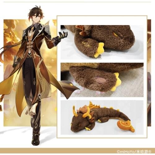 Anime Rock King Zhong Li Cosplay Game Genshin Impact Plush Doll Project Soft Pillow Stuffed Toy Kids Gift Halloween Xmas Dragon