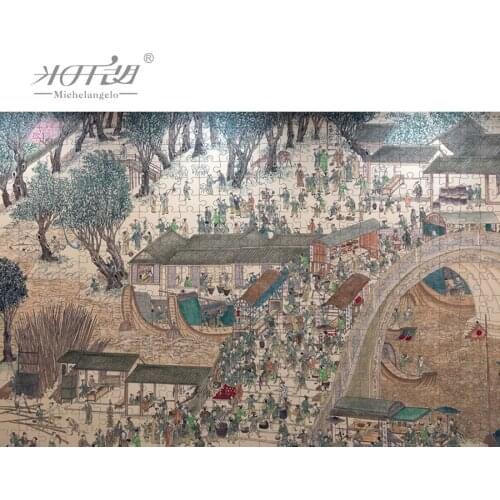 Michelangelo Wooden Jigsaw Puzzles 1000 2000 Piece Cartoon Scene at Qingming Festival Educational Toy Chinese Painting Art Decor