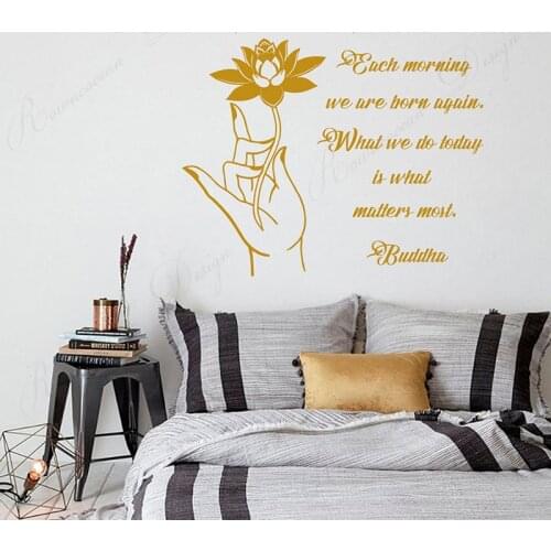 Each Morning We Are Born Again Buddha Quotes Wall Sticker Lotus Flower Yoga Zen Meditation Vinyl Home Decor Yoga Art Decals 4779