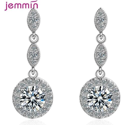 Korean Ins Hot Women Clear Crystal Full Rhinestone 925 Sterling Silver Drop Earrings Wedding Party Jewelry