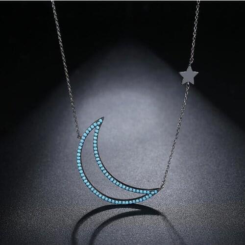 Fashion Charms Blue Moon Necklace Mosaic Paved AAA Zirconia Necklace&Pendant Clavicle Chain for Women
