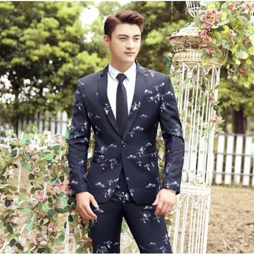Singer star style dance stage printing clothing for men suit set with pants mens wedding suits costume groom men formal dress