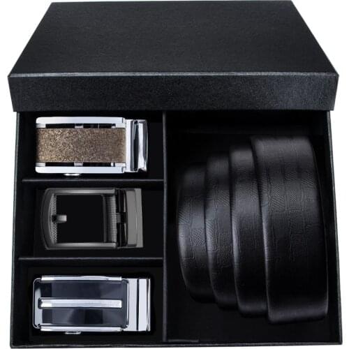 PT-0012 Barry.Wang Fashion Automatic Buckle Genuine Leather luxury Belts Male Alloy buckle Belts For Men Business Gift Box Sets