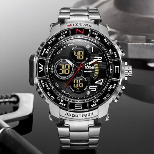 New Fashion Mens Watches Top Brand Luxury Military Quartz-Digital Watch Stainless Steel Band Waterproof Sport Chronograph Clock