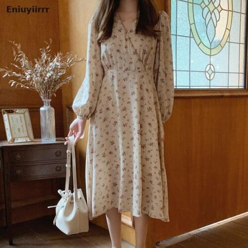 2021 Autumn Spring Basic Wear Feminine Vestidos Women Japanese Style Girls Sweet Retro Vintage Flower Chic Korea Dress