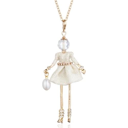 PARIS Handmade Dance Doll Statement Necklace Gray White Dressing Princess Girl Pendant Necklace For Women Party Jewelry Collares