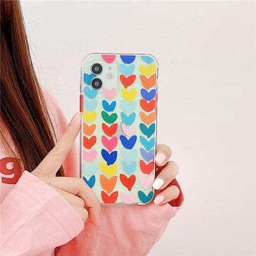 Transaprent Colorful Love Heart Case For iPhone 12 11 Pro XS Max 12 Mini X XR 8 7 Plus SE 2020 Clear Soft Shockproof Back Shell