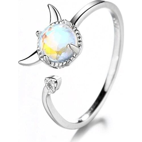 A Girl' Exquisite Silver Moonstone Rings Punk Style Adjustable Ring For Women Girl Birthday Party Gifts Fashion Jewelry