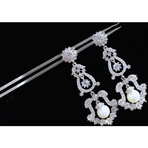 Vintage natural fresh water pearl drop earring 925 sterling silver with cubic zircon palace fine women jewelry for party