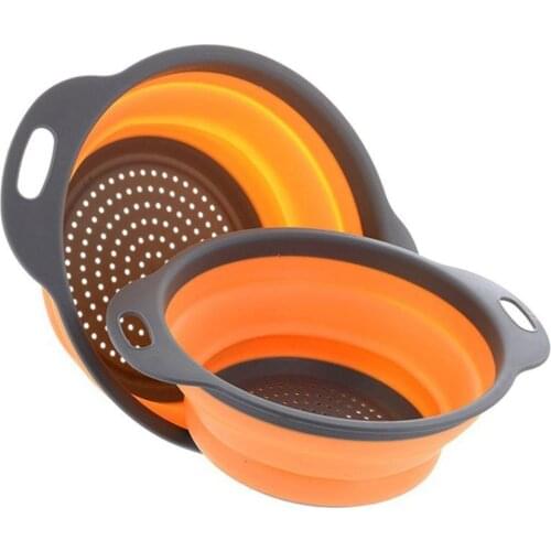 Fruit Vegetable Washing Basket Strainer Eco-Friendly Non-stick Foldable Silicone Household Colander With Handles Kitchen Tools