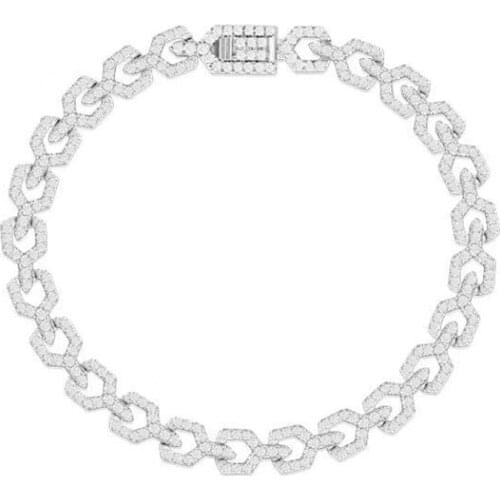 SOELLE 925 Sterling Silver Luxury Micro Inlaid Full Cubic Zirconia Geometry Chain Manacle Bracelet Bangle Women Fine Jewelry