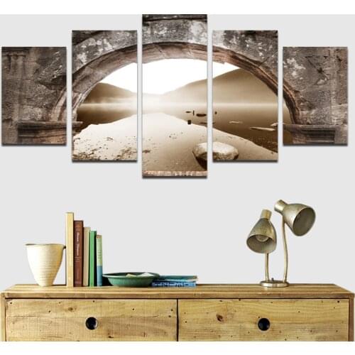 Five-Piece Modern Waterproof Ink Printing Canvas Painting Arch Bridge Lake Surface Hd Art Poster Home Decoration Frameless Mural