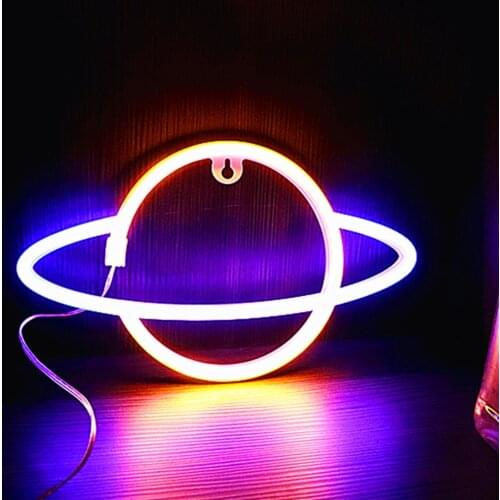 LED Neon Lamp Elliptical Planet Neon Sign Neon Lamp USB Battery Powered Home Decorative Wall Light Party Room Bar Lighting Decor