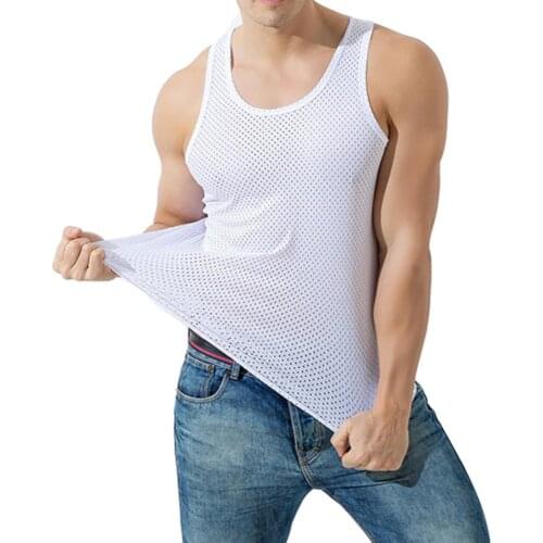 Summer Men Tops Summer Sporty Sleeveless O Neck Solid Color Mesh See-Through Top Slim Workout Vest XXXXL comfortable топ
