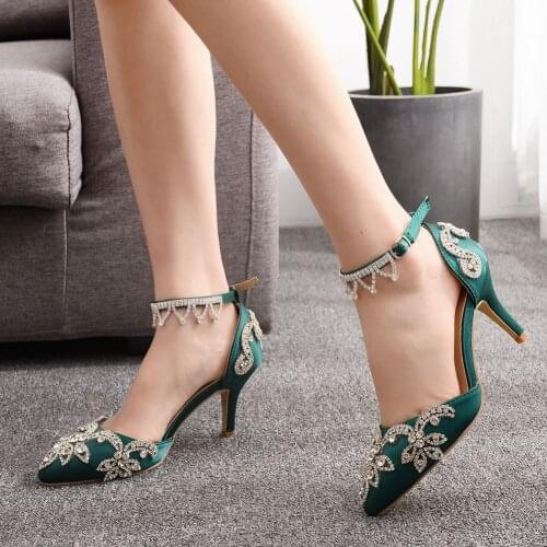New Sexy Stiletto Rhinestone Sandals Wedding Banquet Pointed High Heels High Heels Women Shoes White Green Wedding Shoes Female