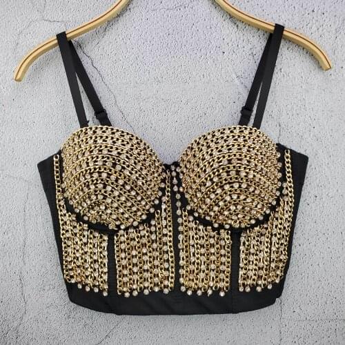 Women Sexy Designer Crystal Diamonds Chain Punk Style Cotton Camisole Tops Summer 2021 High Street Short Camis Crop Tops