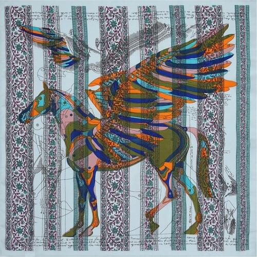 53cm Pegasus Feather Silk Scarf 2021 Fashion Women Square Scarves Bandanna Headband Neck Tie Band Professional Neckerchief