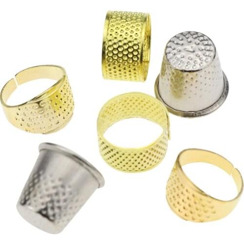 1Pcs Cloth Fabric DIY Sewing Pressure Line Thimble Metal Cover Finger Needle Hoop with Hat Gold Silver Color Sewing Rings Tools